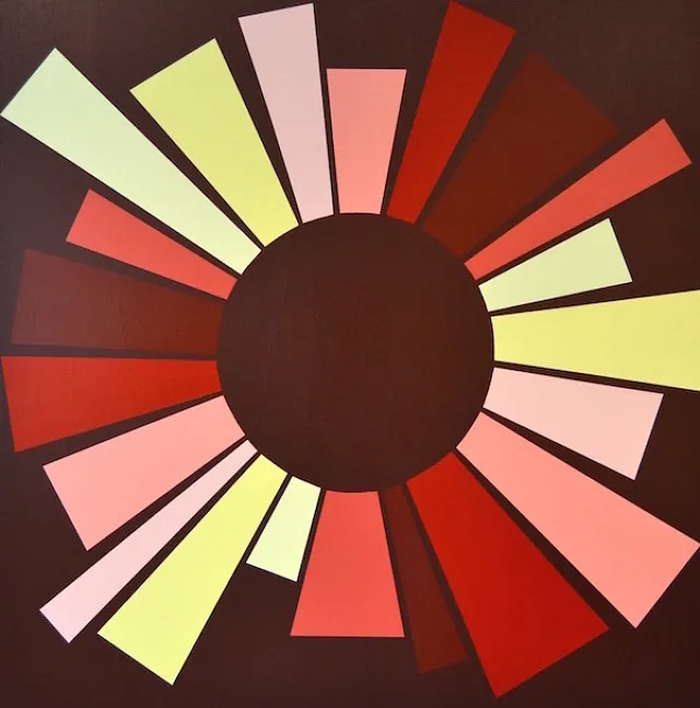 Livshjul rød, akryl på lærred, 100 x 100 cm, 2014